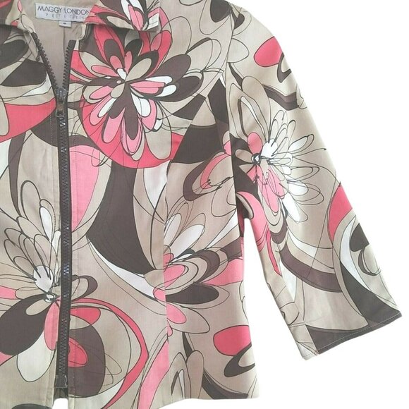 Maggy London Petite Size 6 Floral Print Zip Front Jacket 3/4 Sleeve - Picture 4 of 7